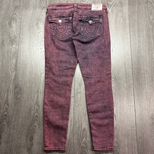 True Religion Super Skinny Acid Wash Burgundy Black Distressed Y2k Jeans Size 30